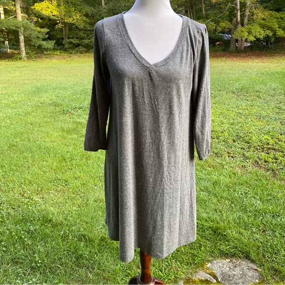 SINUOUS DRESS SHIFT TRAPEZE GRAY V-NECK CUT OUT 3/4 SLEEVES SIZE S USA - Picture 1 of 10